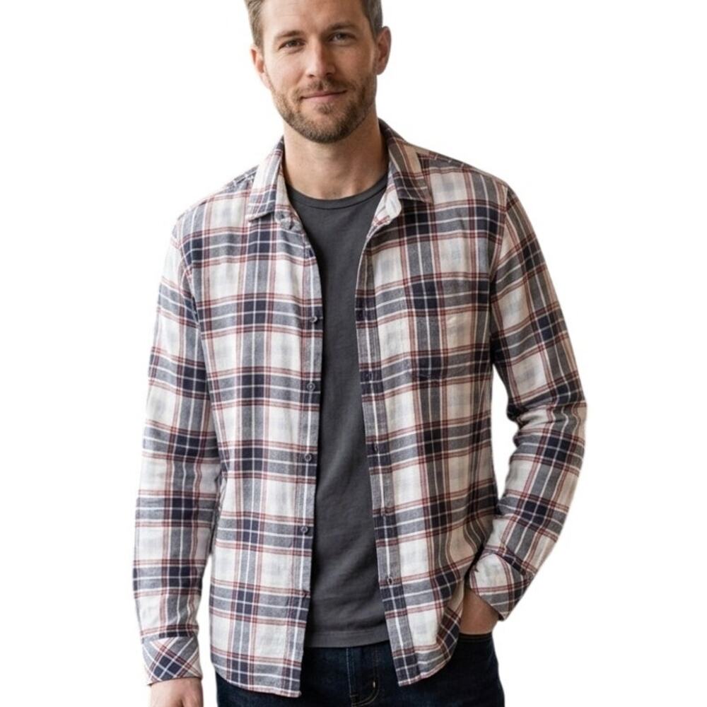 Rails Wyatt Plaid Button Shirt Mens Large White Melange Steel Cotton Western